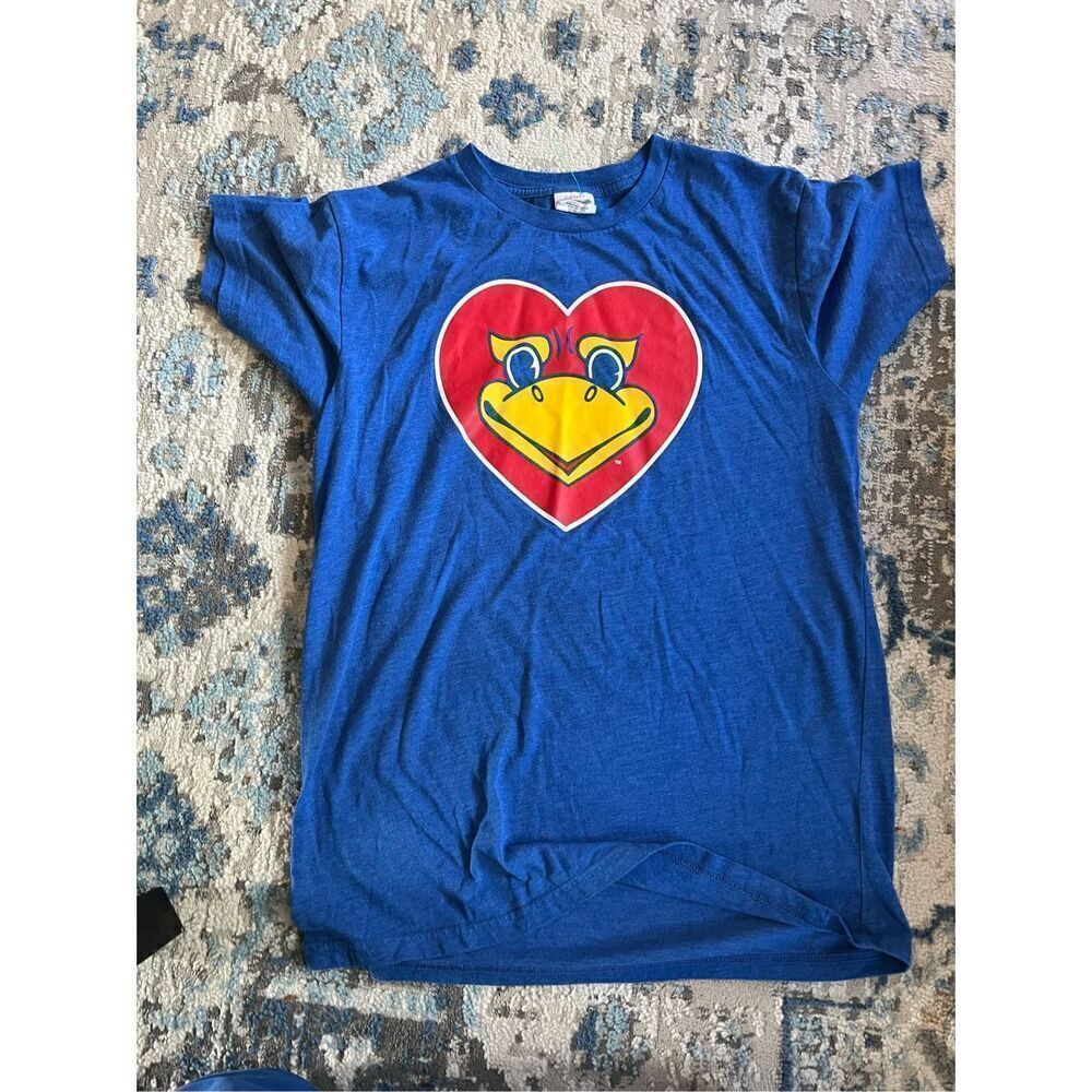 Charlie Hustle University of Kansas Jayhawks beak heart royal blue t shirt mediu